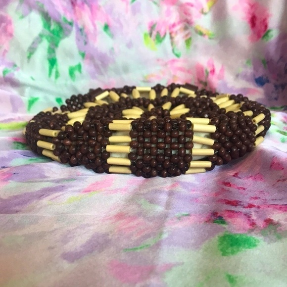 NWOT Studio Collection Beaded Circular Brown & Cream Handbag Purse - Picture 10 of 13